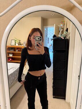 Black low rise flared jeans